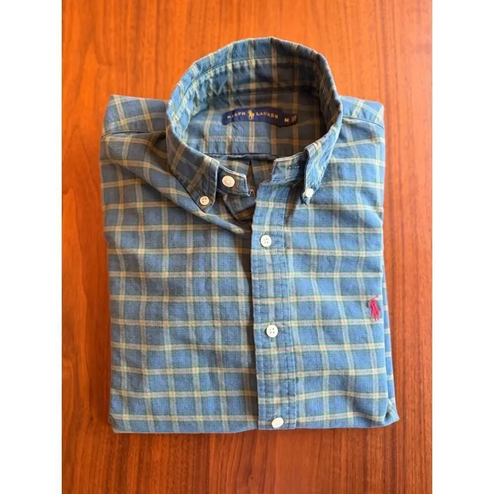 Polo Ralph Lauren Men's Green Plaid Long Sleeve Button-Down - Size M